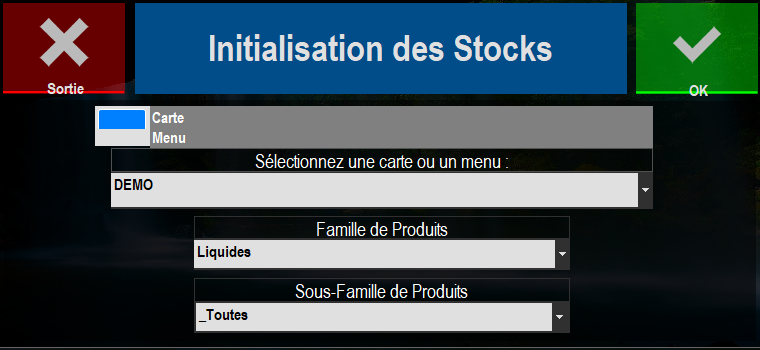 &eacute;cran : "Initialisation des Stocks"